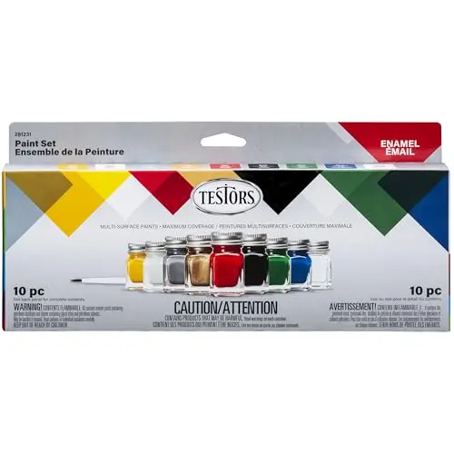 Testors enamel paint set for pinewood derby cars with multiple colors and accessories