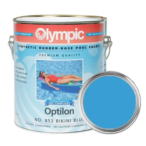Olympic Optilon rubber-base enamel pool paint in Bikini Blue color