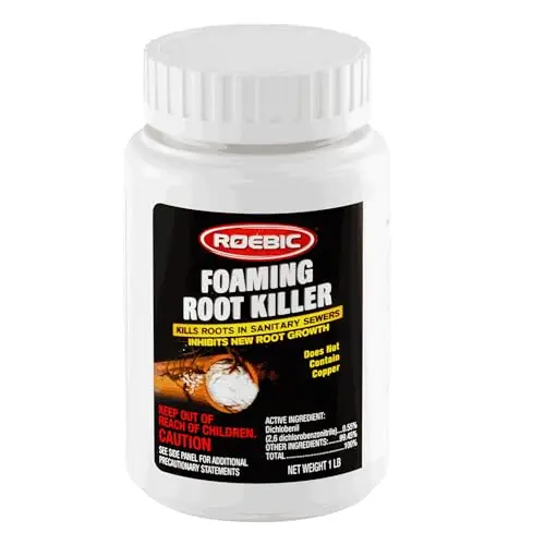 Roebic FRK foaming root killer granules in white container