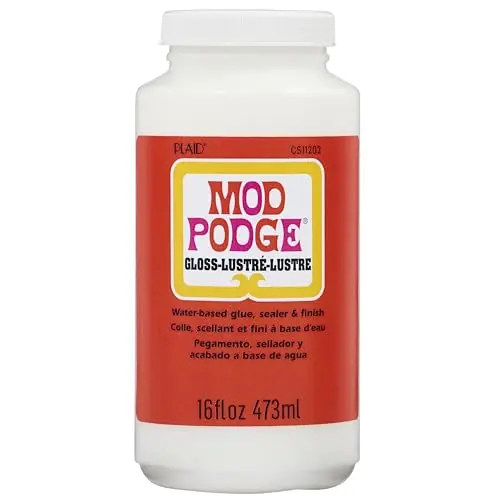 Mod Podge Gloss bottle demonstrating glossy finish on craft surface