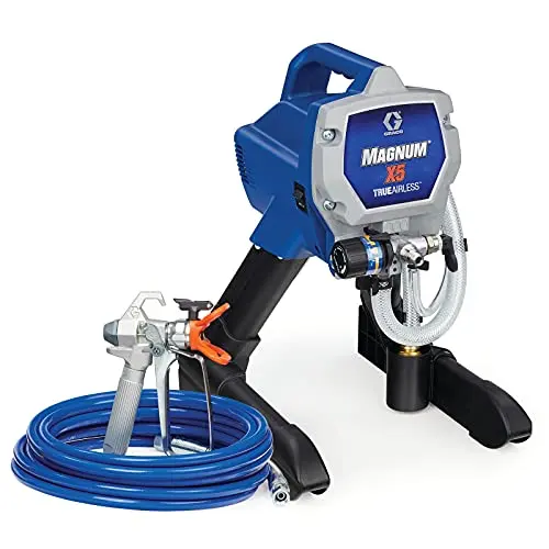 Graco Magnum X5 airless paint sprayer on stand with hose and spray gun