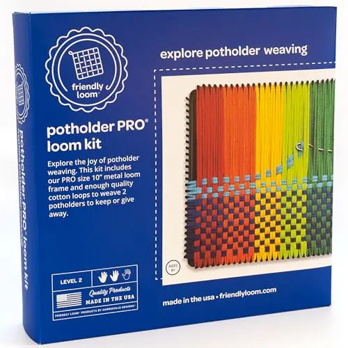 Friendly Loom Potholder Pro weaving kit with metal loom and colorful cotton loops