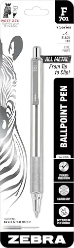 Zebra F-701 retractable ballpoint pen with stainless steel barrel