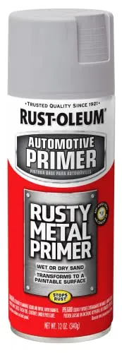 Rust-Oleum Automotive Rusty Metal Primer spray can in light gray