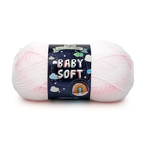 Lion Brand Baby Soft yarn in parfait print showing its variegated color pattern
