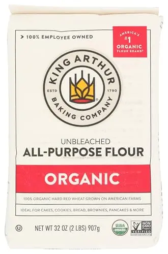 King Arthur organic all purpose flour in 32 ounce bag