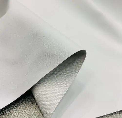 ROC-LON white blackout drapery lining fabric showing three-pass construction