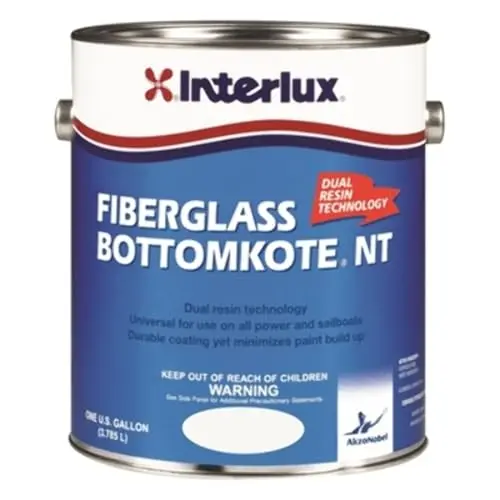 Interlux Fiberglass Bottomkote NT antifouling paint in black gallon can