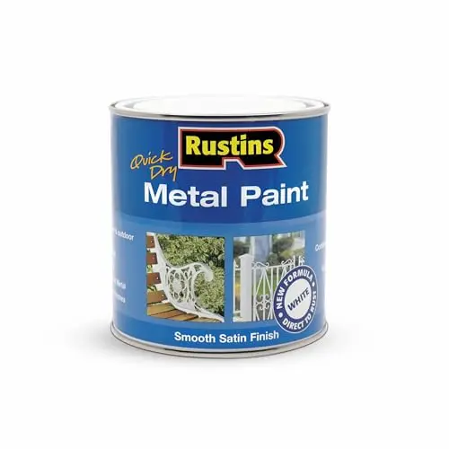 Rustins Metal Paint can in white satin finish