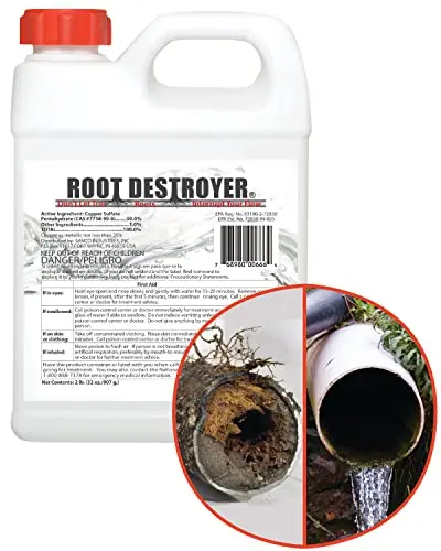 Root Destroyer root killer granules in container for sewer lines