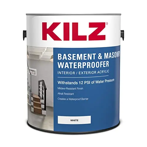 KILZ waterproof paint can for masonry surfaces like cinder block walls