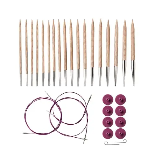 Knit Picks wood interchangeable knitting needles set in natural golden finish