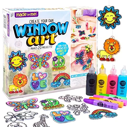 Made By Me window art kit with colorful suncatchers and paint pens