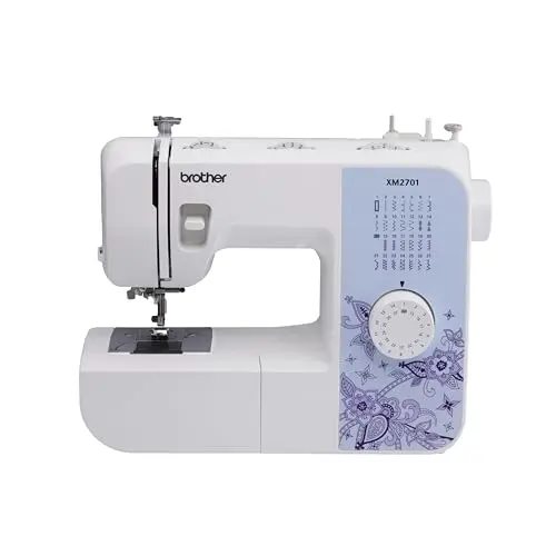 Brother XM2701 white sewing machine with free arm and accessories