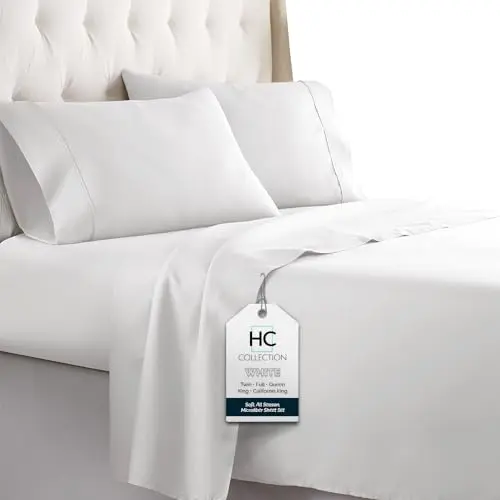 HC Collection hotel luxury microfiber sheets in white