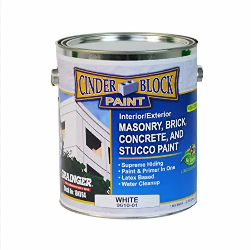 RAE masonry and stucco paint in white gallon can