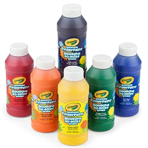 Crayola washable finger paints in six vibrant colors with easy-squeeze bottles
