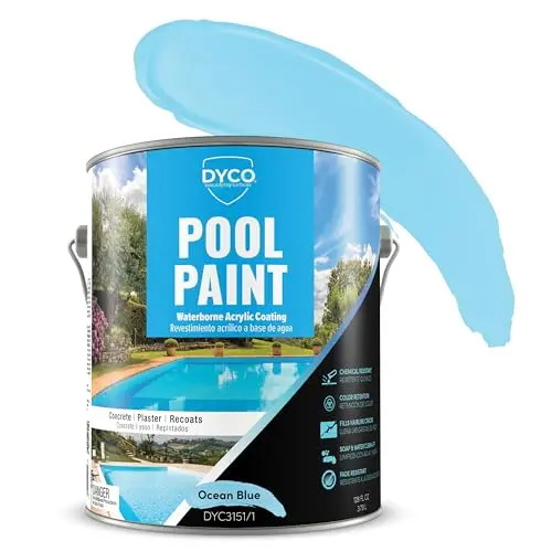 Dyco waterborne acrylic pool paint in Ocean Blue color