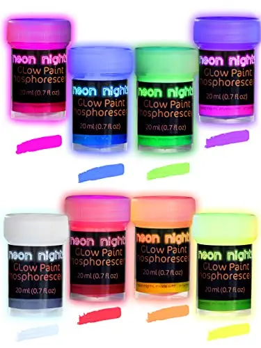neon nights glow in the dark paint set with 8 colors in 0.7oz bottles