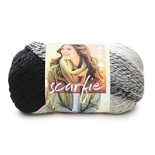 Lion Brand Scarfie bulky yarn in cream and black