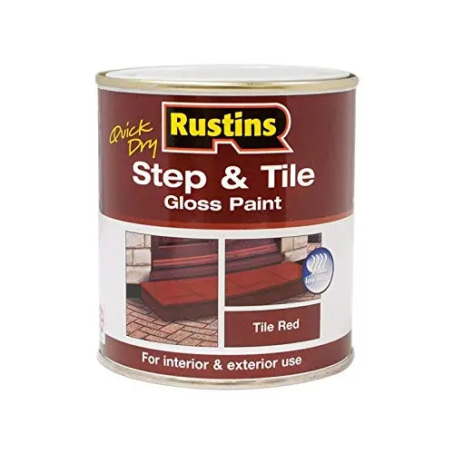 RUSTINS Quick Dry Step and Tile Paint in red for stair surfaces