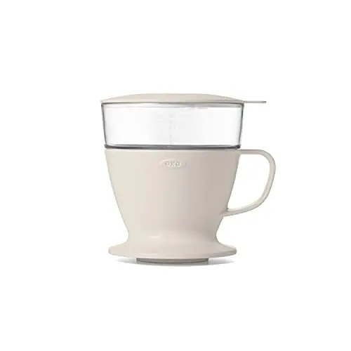 OXO pour-over coffee maker with white design and drip tank