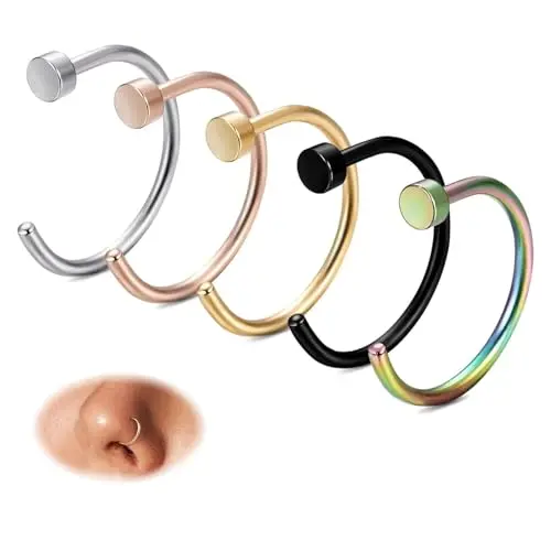 Stainless steel nose hoop rings in five different mixed colors