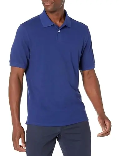 Amazon Essentials cotton pique polo shirt showing embroidery-friendly fabric texture