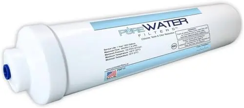 PureWater inline water filter with quick-connect fittings