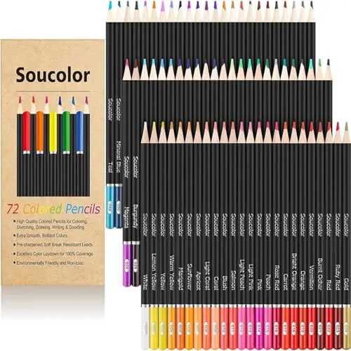 Soucolor 72-count colored pencils set in storage box