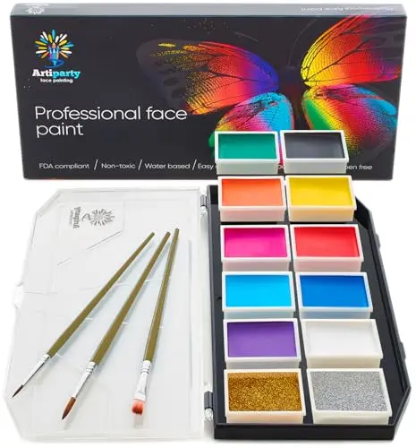 Artiparty face paint kit with 10 colors and glitter