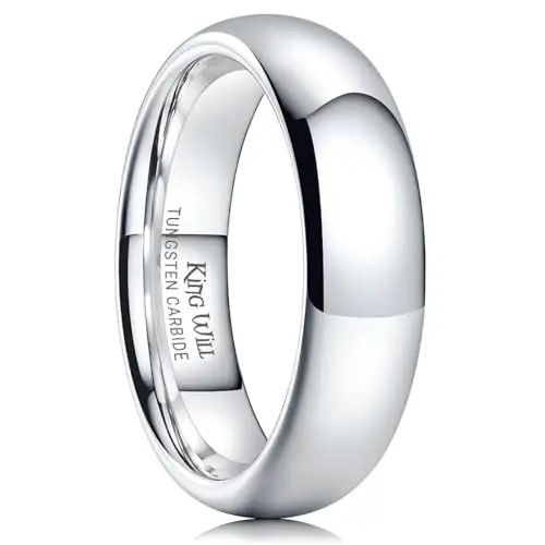 King Will 6mm silver tungsten wedding band with domed style and high polish finish