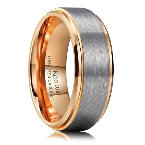 King Will silver and rose gold two-tone tungsten wedding band with brushed finish