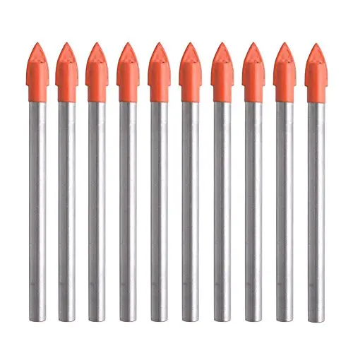 Gunpla 10-piece multi-material drill bit set with carbide tip for glass, tile, and wood