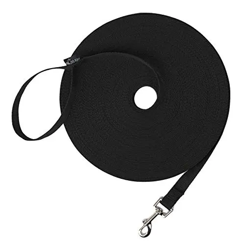 30ft Long Nylon Recall Leash - Black
