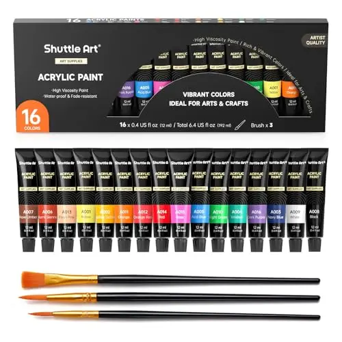 Shuttle Art 16-color acrylic paint set perfect for beginners and clay crafting