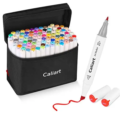 Caliart 100 colors alcohol-based dual tip art markers in white barrel