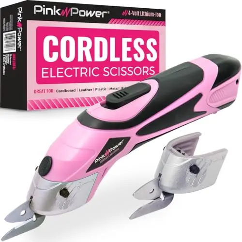 Pink Power cordless electric scissors with multiple blades