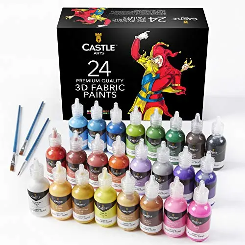 Castle Art Supplies 24-color 3D fabric paint set in sturdy storage box