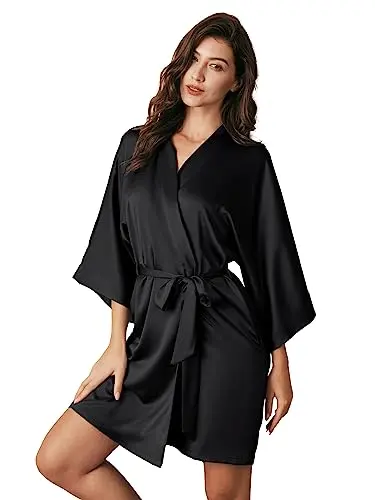 Short Satin Kimono Robe for Bridal Party