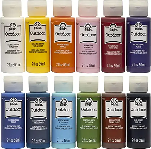 FolkArt outdoor gloss acrylic craft paint set with 12 colors
