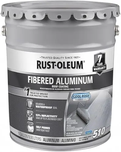 Rust-Oleum fibered aluminum roof coating in bright aluminum color
