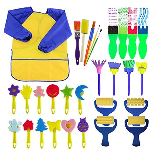 EVNEED paint sponges set with 29 pieces including rollers and flower pattern brushes
