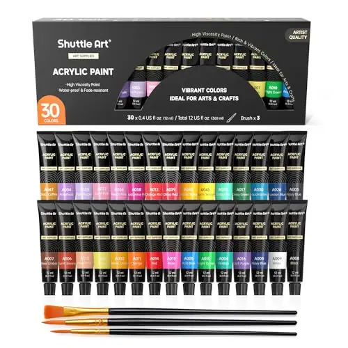 Shuttle Art 30-color acrylic paint set with rich pigments for clay and craft projects