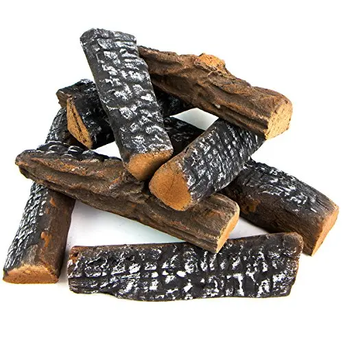 Barton 10-piece ceramic wood logs for gas fireplace with realistic campfire appearance
