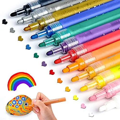 JR.WHITE 12-color acrylic paint markers for rock painting and crafts