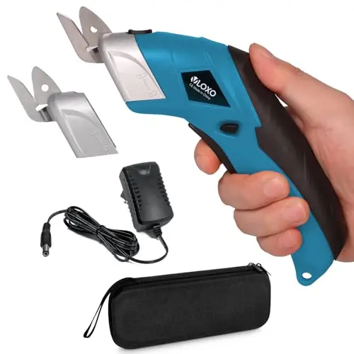 VLOXO blue cordless electric scissors cutting fabric