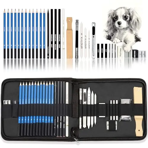KALOUR 33-piece drawing kit in zippered travel case