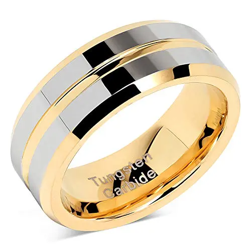 100S JEWELRY gold and silver two-tone tungsten wedding band