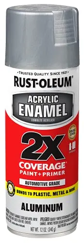 Rust-Oleum Acrylic Enamel 2X spray paint can in aluminum finish